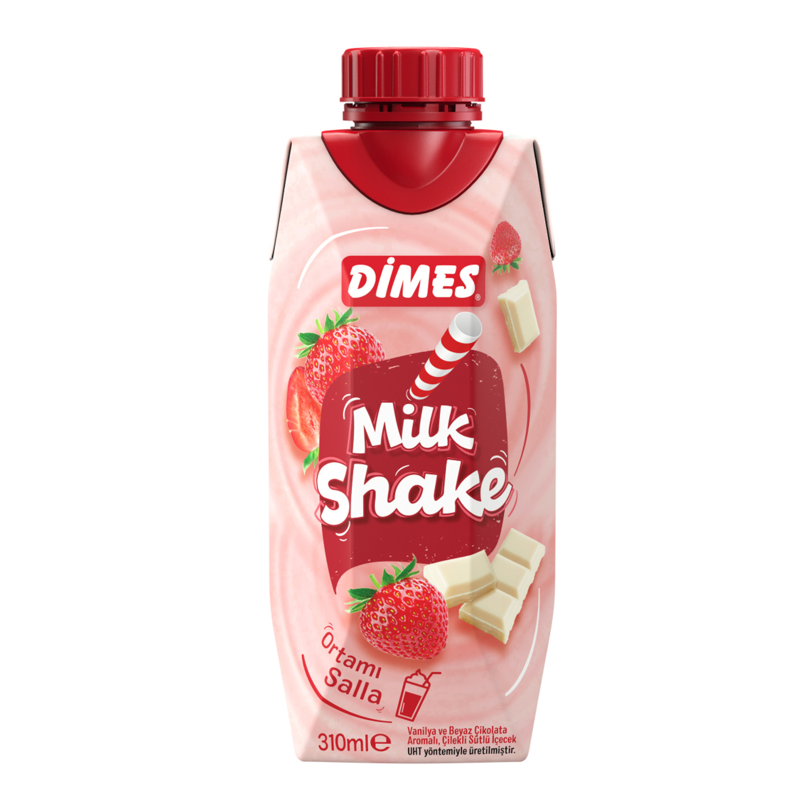 Dimes Milkshake Vanilya Beyaz Çikolata Aromalı Çilekli 310ml