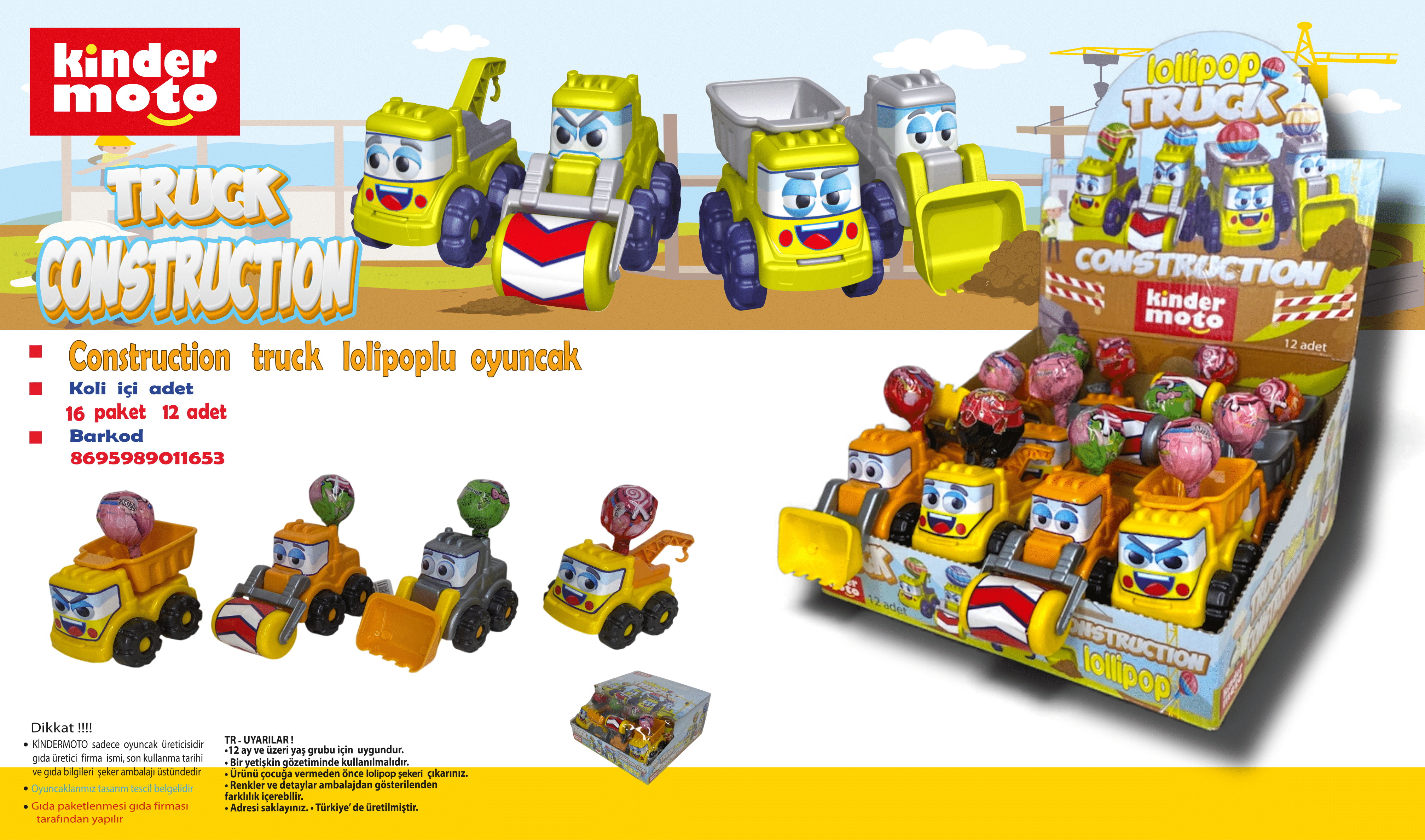 KINDER MOTO / LOLLIPOP TRUCK: CONSTRUCTION (İNŞAAT ARAÇLARI OYUNCAKLI) LOLİPOP